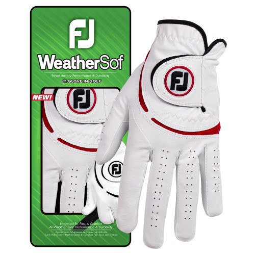 FootJoy Mens WeatherSof Golf Glove MLH (White/Red)