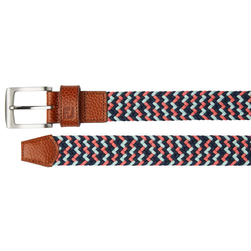 FootJoy Essential Braided Golf Belt  - Navy/Seaglass/Coral Red