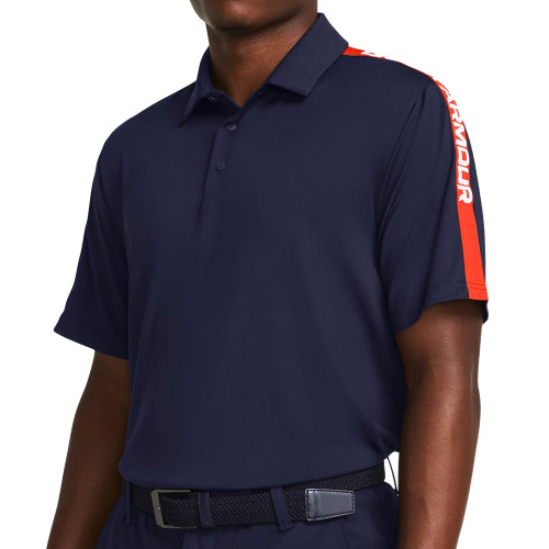 Under Armour Mens UA Playoff 3.0 Strike Golf Polo Shirt (Midnight Navy/Phoenix Fire)
